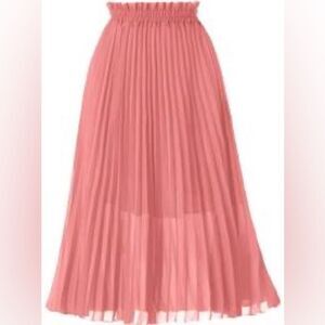 Whimsical 8 Pleated Crinkle Peach Chiffon Maxi Skirt